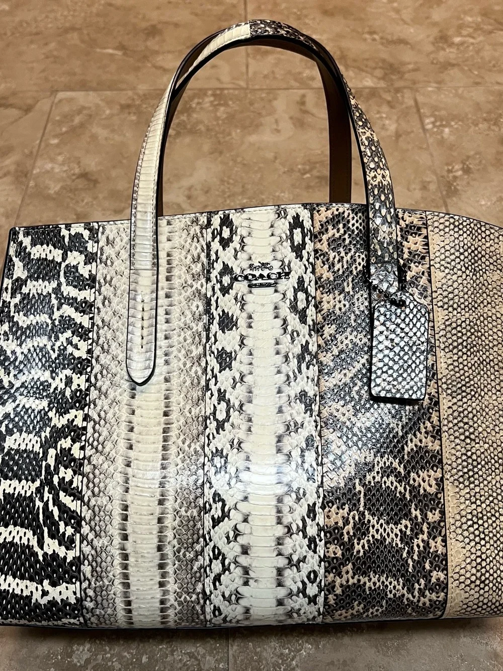 Coach Charlie Carryall In Neutral Tones Python-Print Leather Tote
